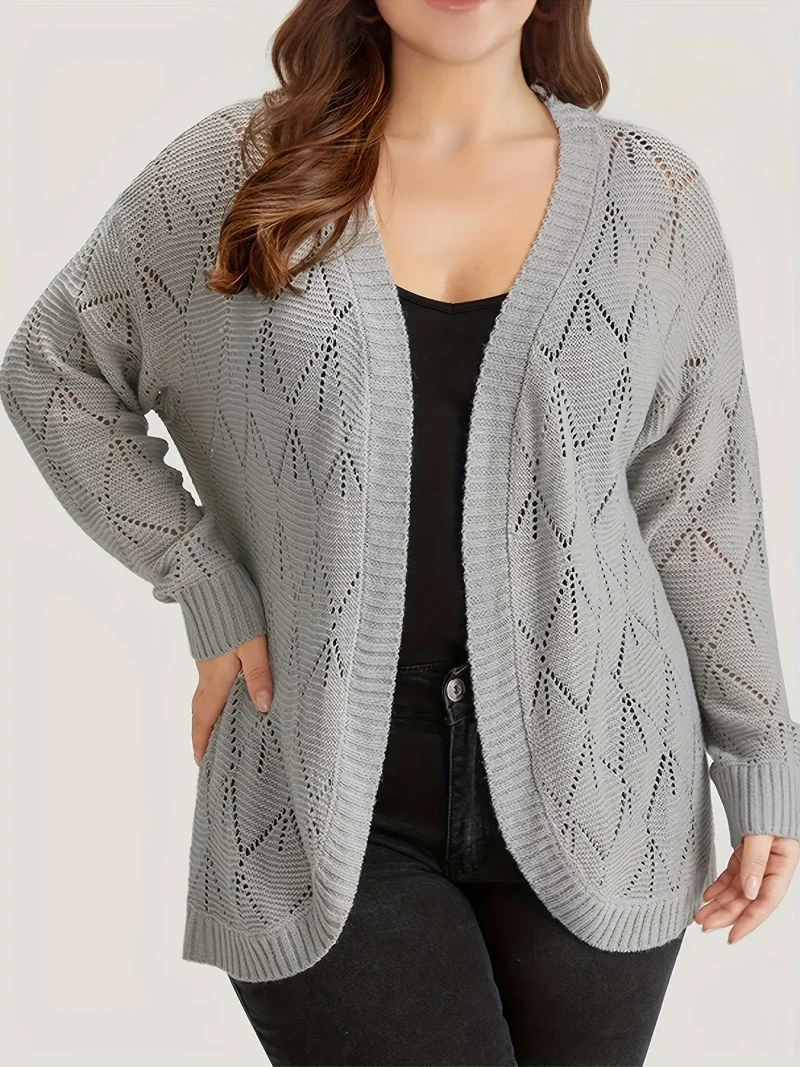 Plus Size Hollow Out Open Front Cardigan - Image 3