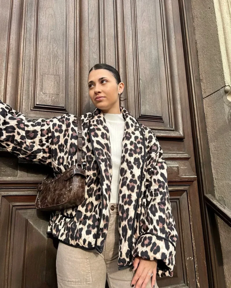Women’s Cotton Padded Leopard Jacket - Image 2