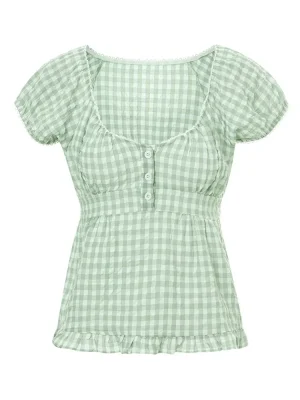 Puff Sleeve Ruffle Blouse Square Neck Summer Top