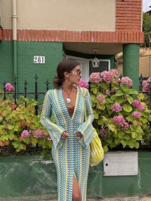 Colorful Stripe Crochet Maxi Dress Women