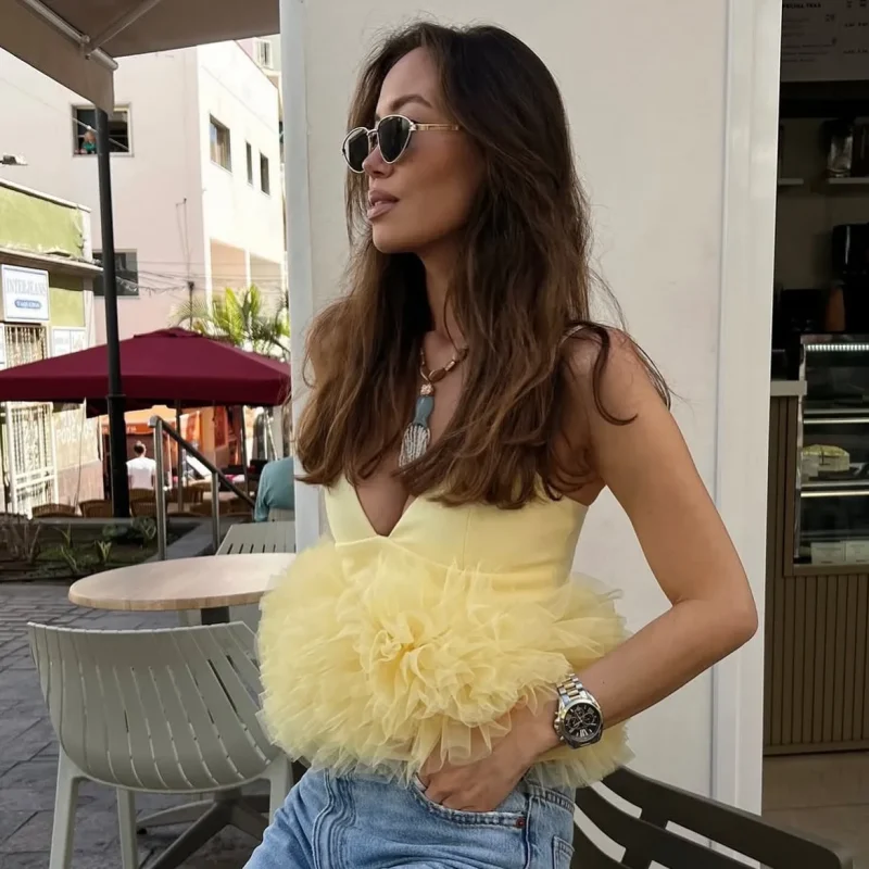 Lace Tiered Camisole V-Neck Backless Summer Top - Image 2