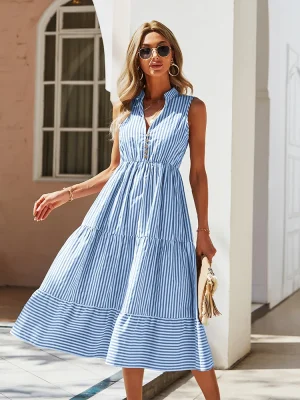 Women’s Striped Sleeveless Shirt Dress