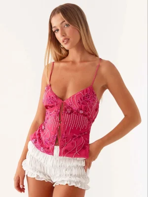 Chic Sequin Crop Camisole Lace Up V-Neck Top