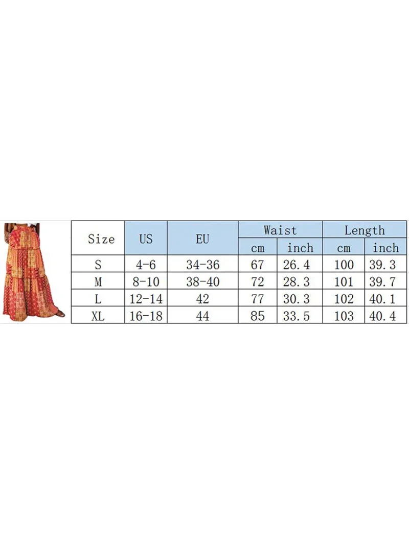 Boho Print Long Skirt High Waist Tiered A-Line with Pockets - Image 7
