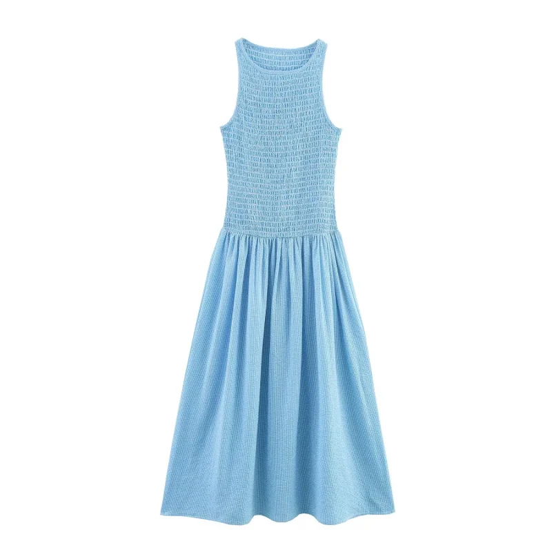 Plaid A-Line Maxi Dress Sleeveless Summer Casual Style - Image 5