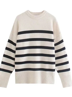 Women’s Oversized Striped Knit Pullover Sweater