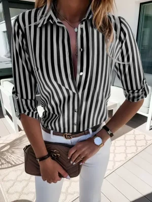 Autumn Striped Shirt Chic Loose and Versatile