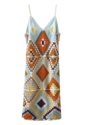 Elegant Crochet Cutout Backless Slim Slip Dress