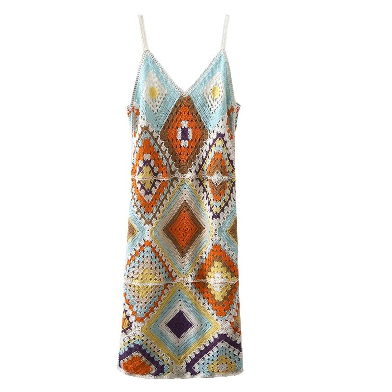 Elegant Crochet Cutout Backless Slim Slip Dress