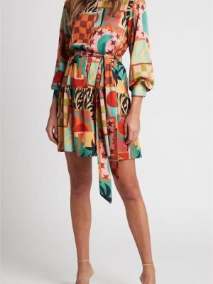 Early Spring Collared Print Long Shirt Dress