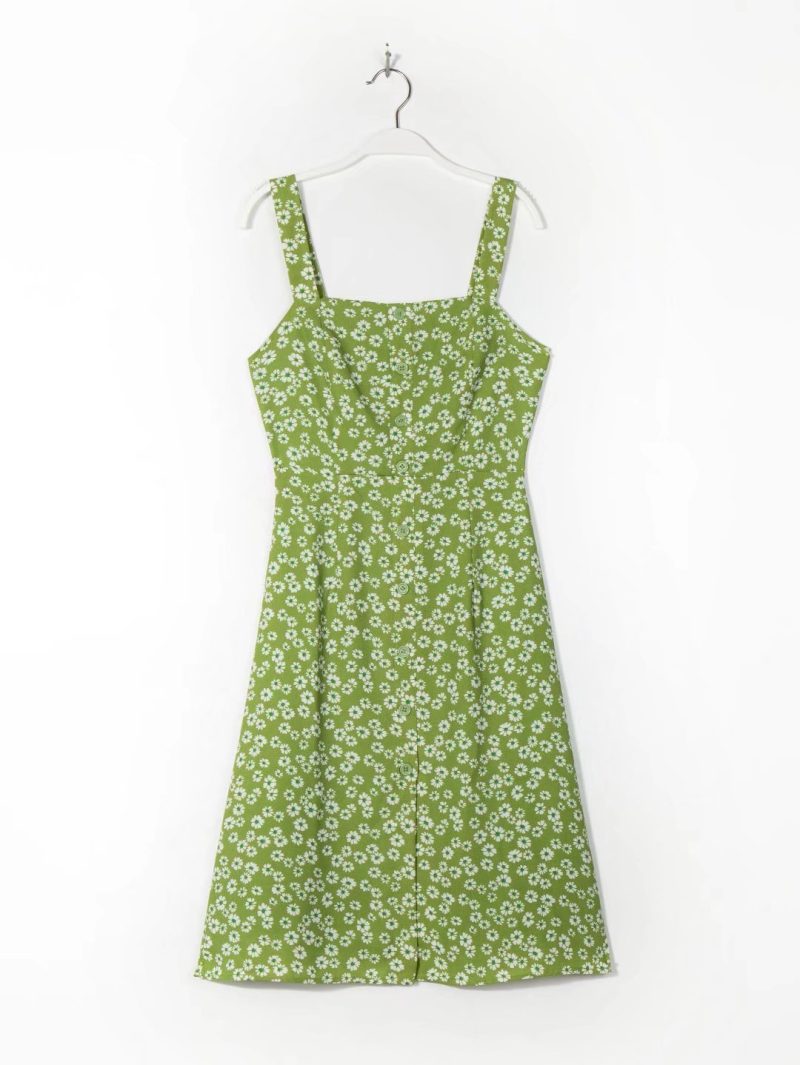 Summer Vacation Green Pastoral Floral Split Dress - Image 2