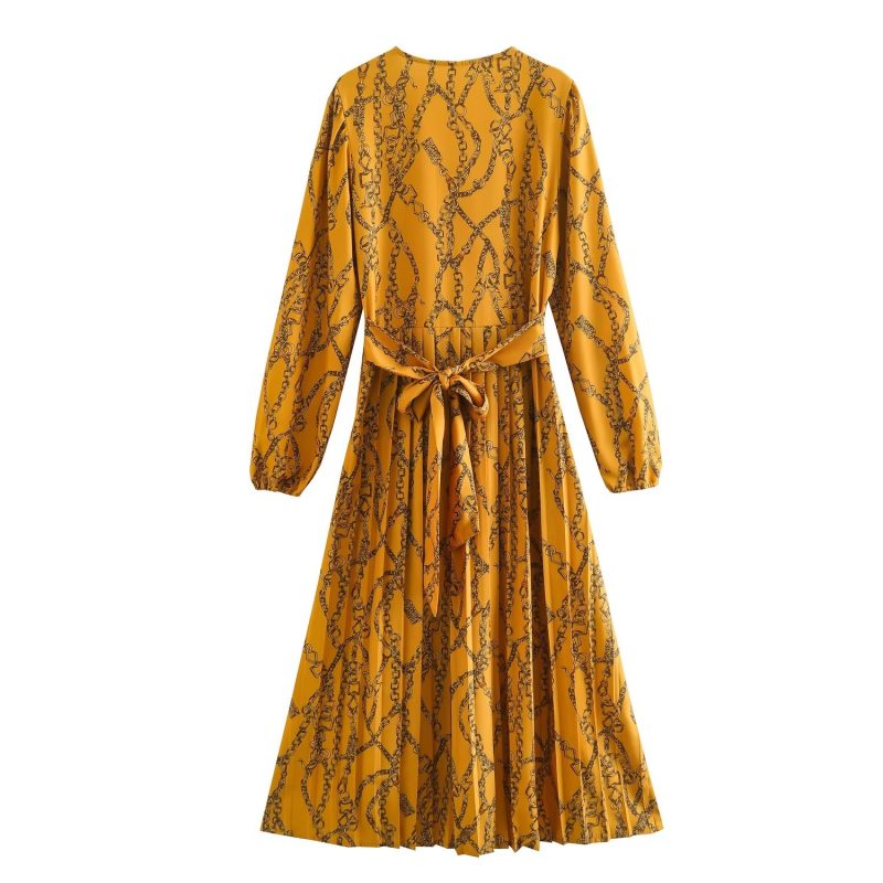 Autumn French Retro V-Neck Printed Dress Women - Image 2