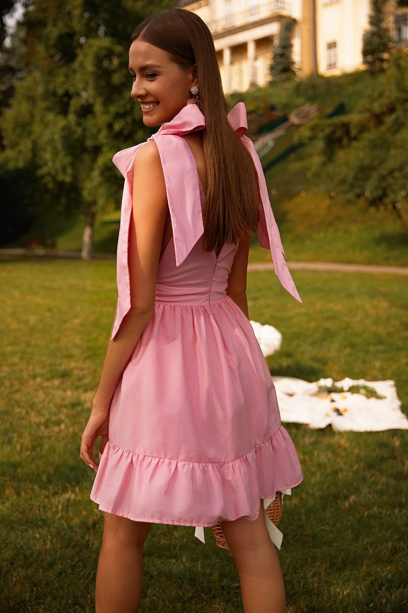 Women’s V-Neck Spring Dress with Waist Tie - Image 2