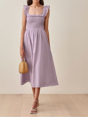 Spring Summer High Waist Purple Cotton Ruffled Dress