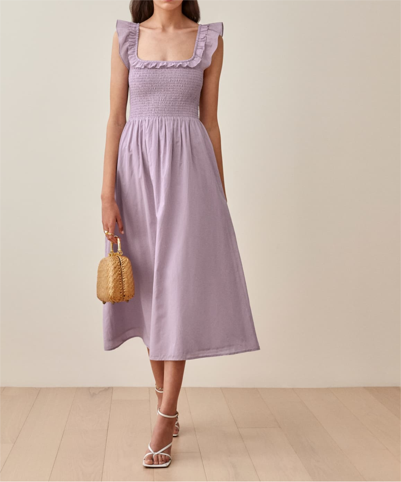 Spring Summer High Waist Purple Cotton Ruffled Dress