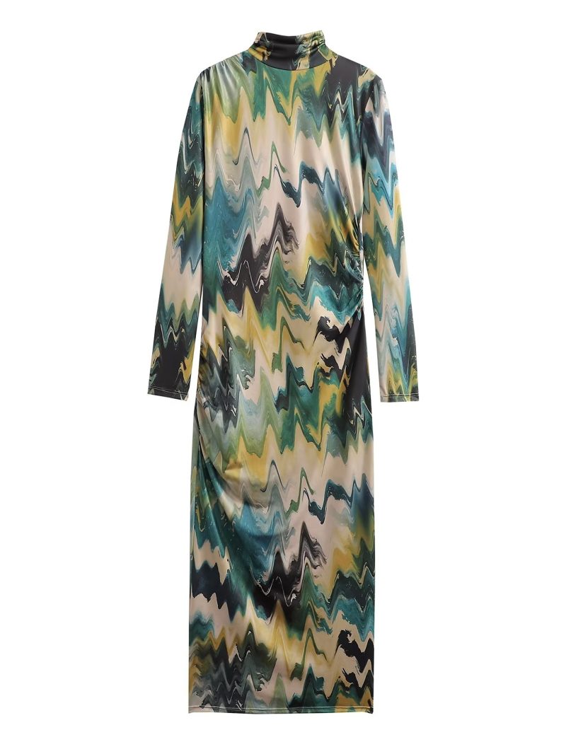 Autumn Winter Turtleneck Printed Long Sleeve Dress - Image 3