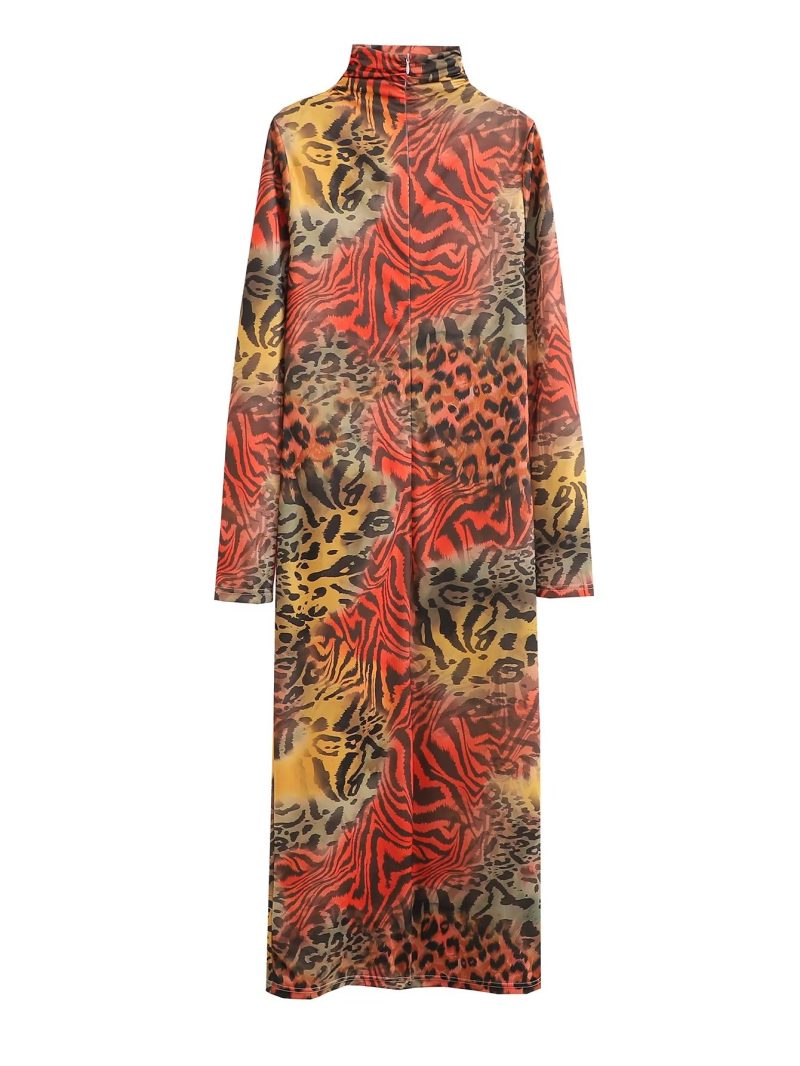 Autumn Winter Turtleneck Long Sleeve Printed Slim Dress - Image 4