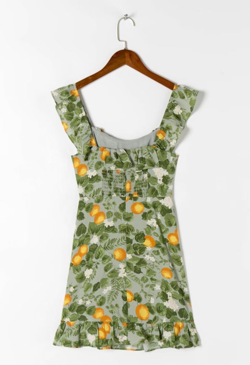 Summer Office Green Printed High Waist Ruffled Dress - Image 3
