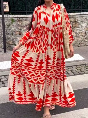 Autumn Long Sleeve Printed Shirt Dress for Women