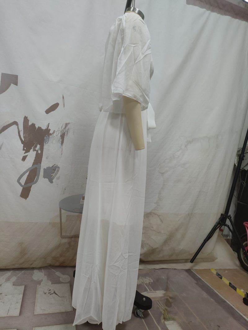 Spring V-Neck Half Sleeve Solid Midi Dress - Image 3