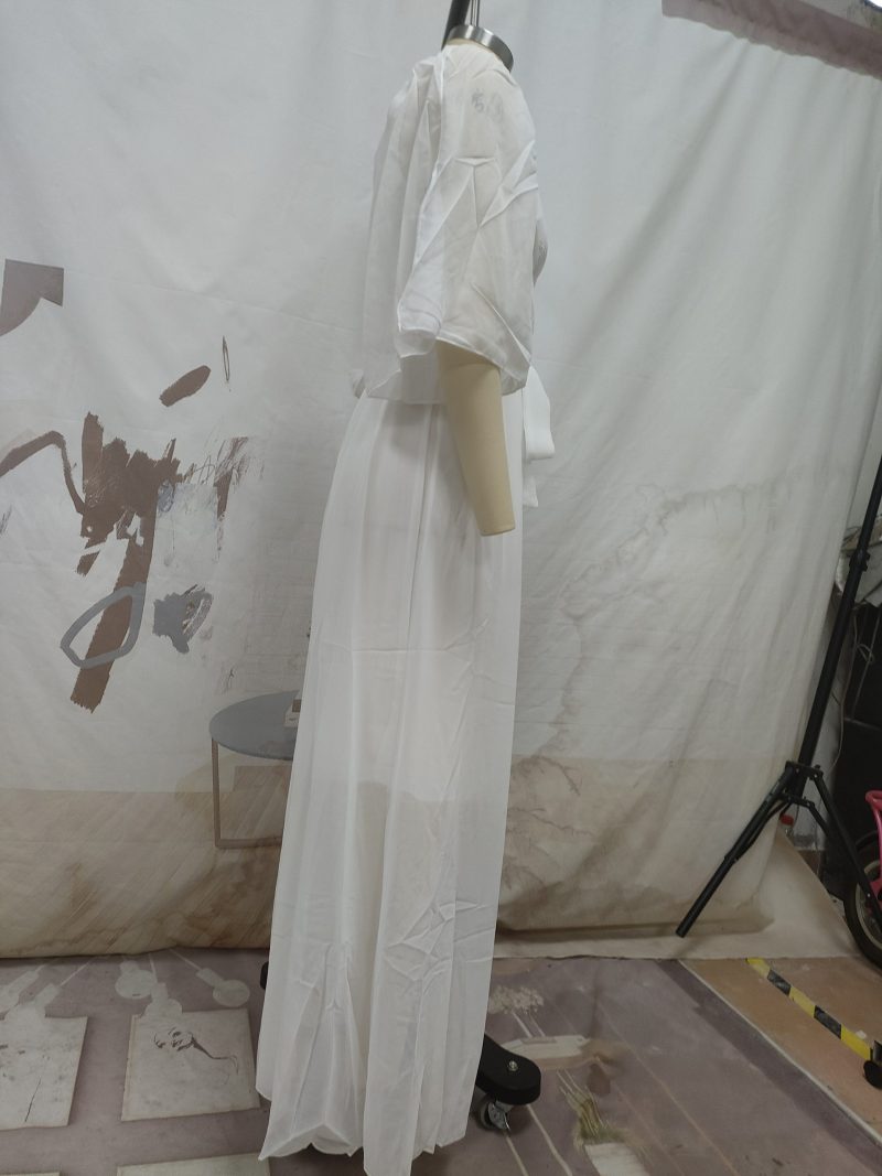 Spring V-Neck Half Sleeve Solid Midi Dress - Image 3