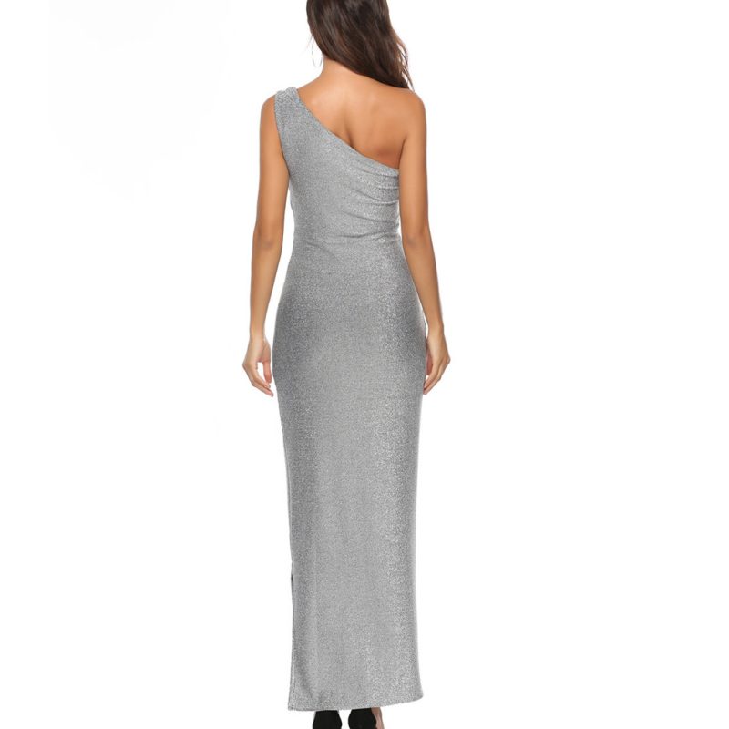 One Shoulder Plus Size Silk Elegant Dress - Image 4