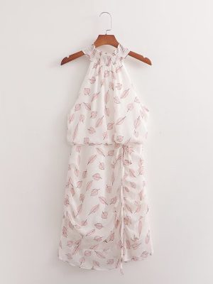 Floral Tie Neck Slim Waist Summer Dress