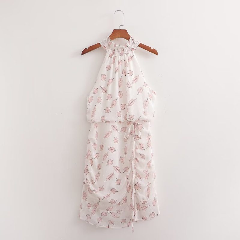 Floral Tie Neck Slim Waist Summer Dress
