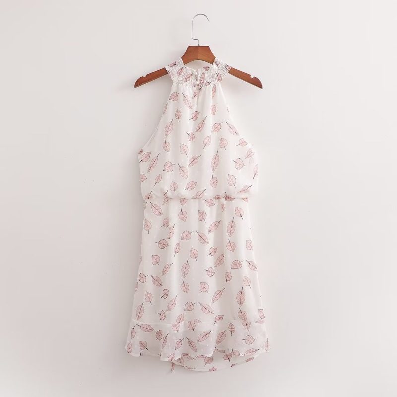 Floral Tie Neck Slim Waist Summer Dress - Image 2