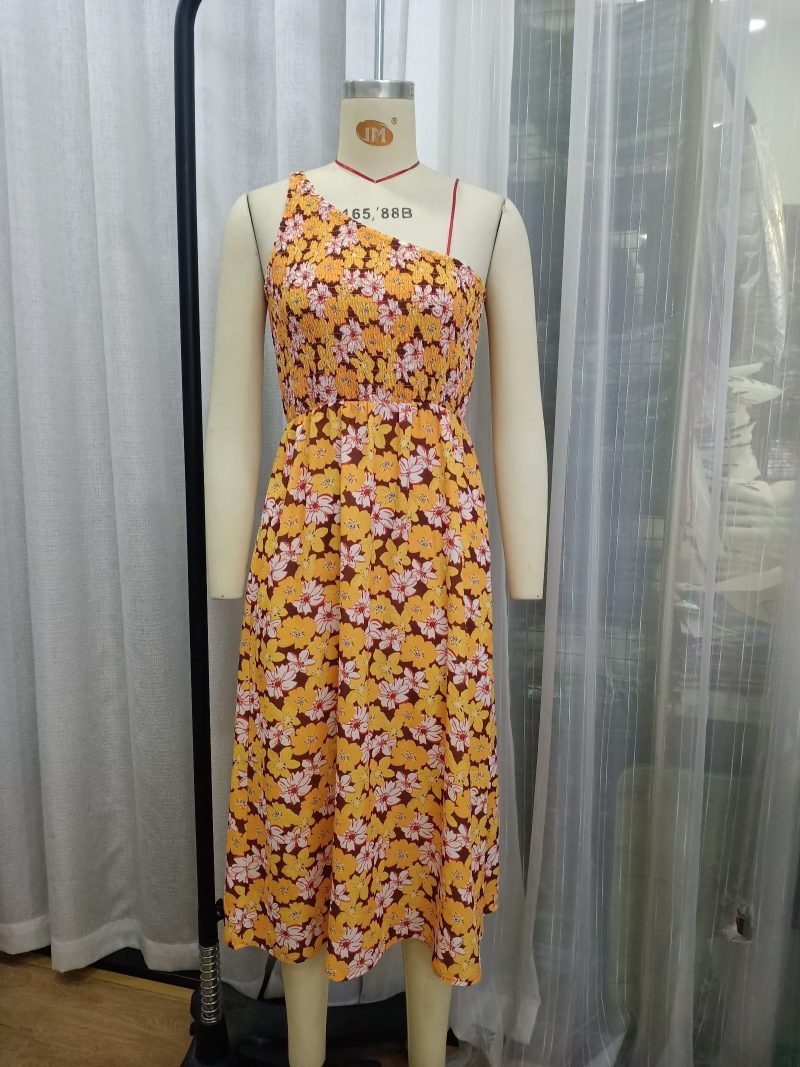 French One-Shoulder Floral Halter Summer Dress - Image 2