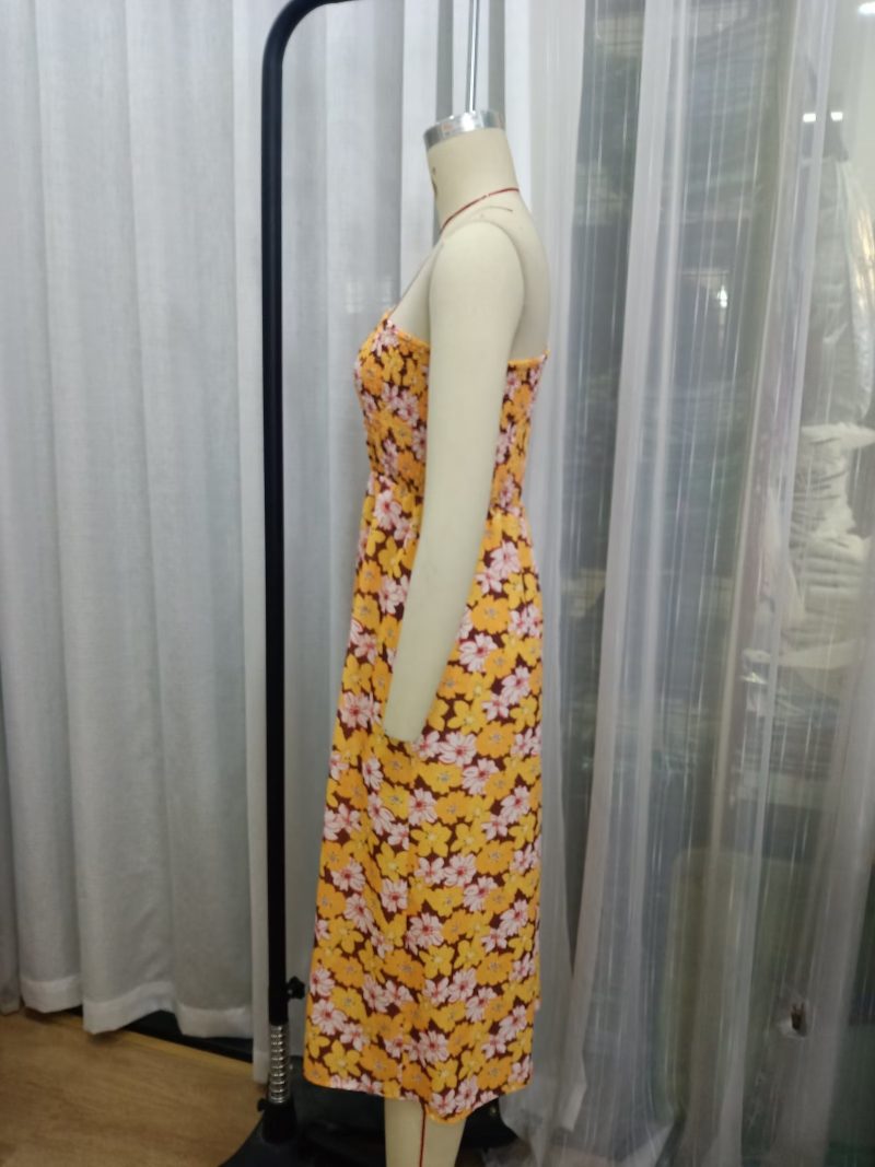 French One-Shoulder Floral Halter Summer Dress - Image 3
