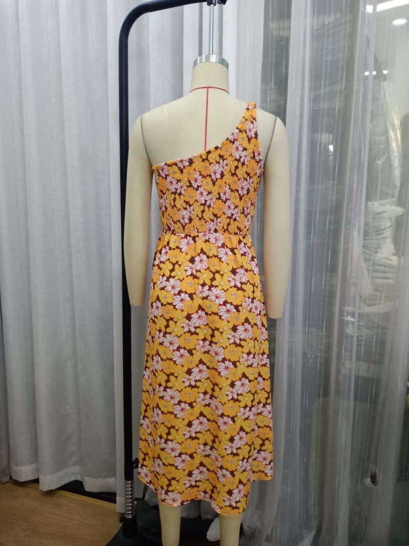 French One-Shoulder Floral Halter Summer Dress - Image 4