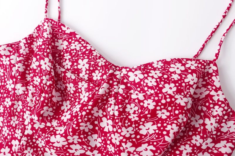 French Floral Lace-Up Back Cinched Summer Dress - Image 3