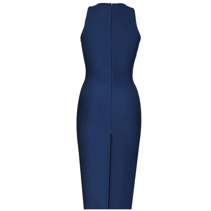 Royal Blue V-Neck Diamond Bandage Maxi Dress - Image 3