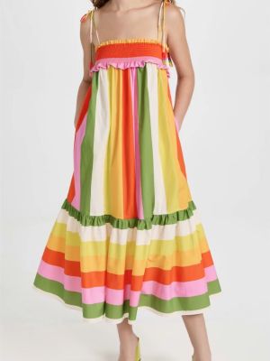 Sexy Colorblock Striped Spaghetti Strap Backless Dress
