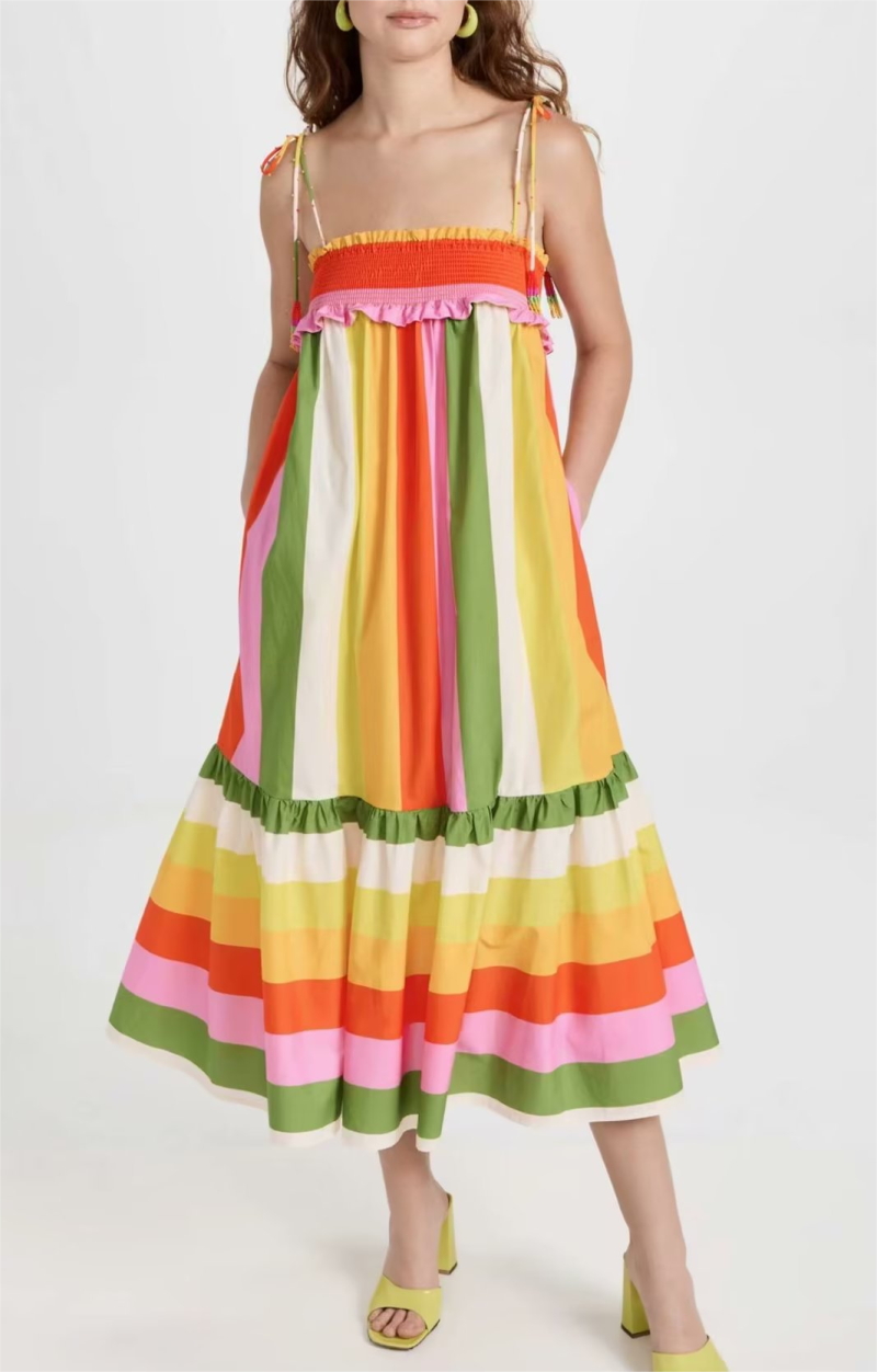 Sexy Colorblock Striped Spaghetti Strap Backless Dress