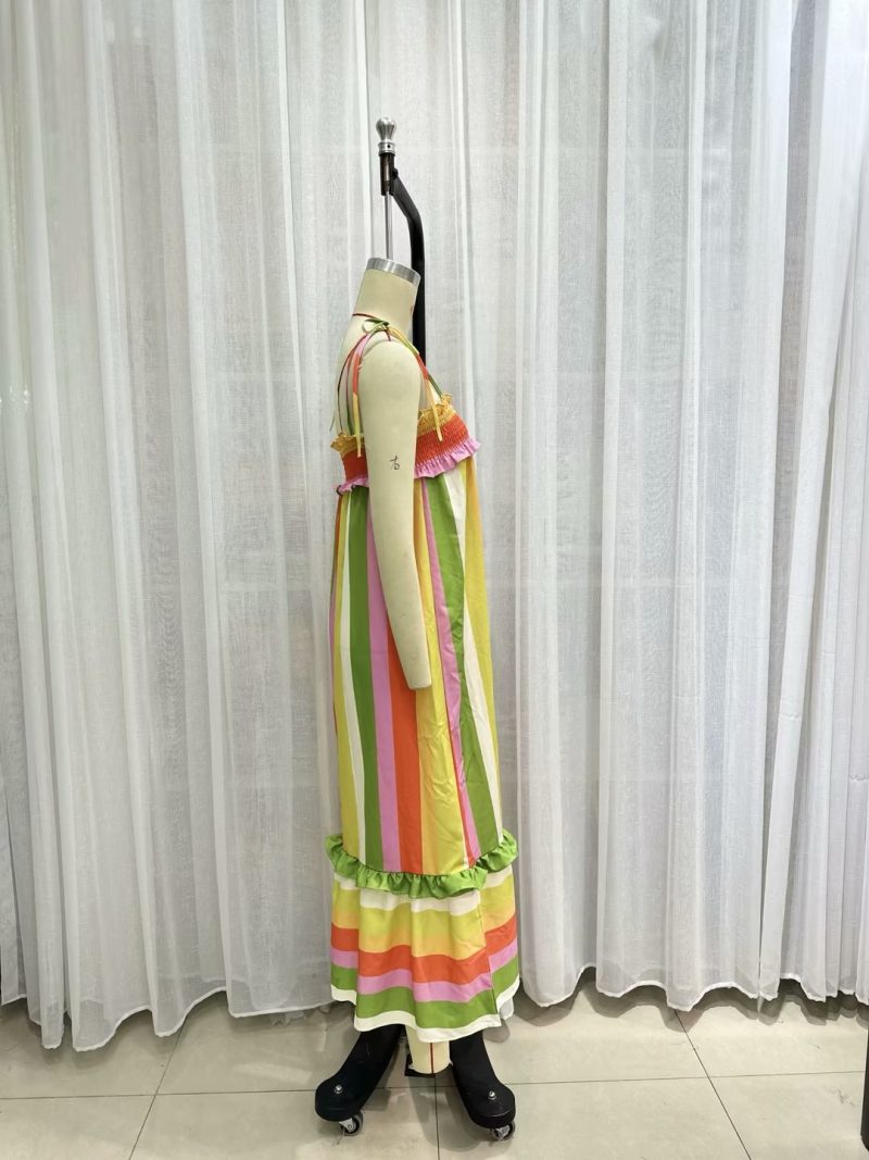 Sexy Colorblock Striped Spaghetti Strap Backless Dress - Image 2