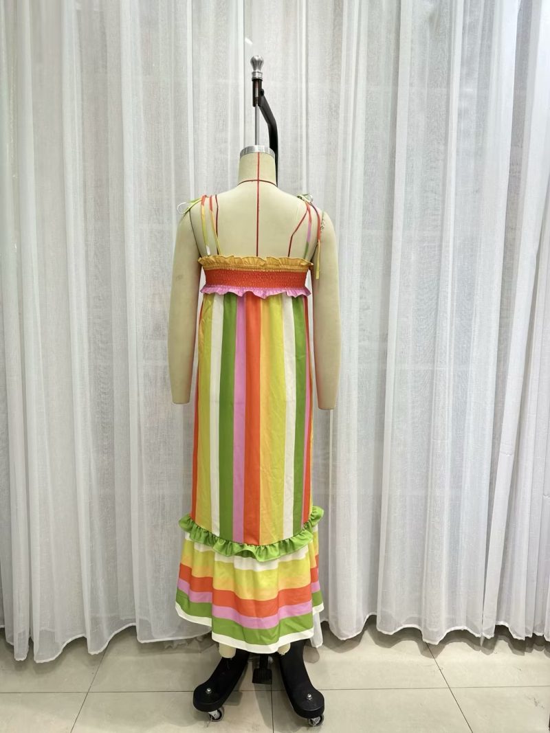 Sexy Colorblock Striped Spaghetti Strap Backless Dress - Image 3