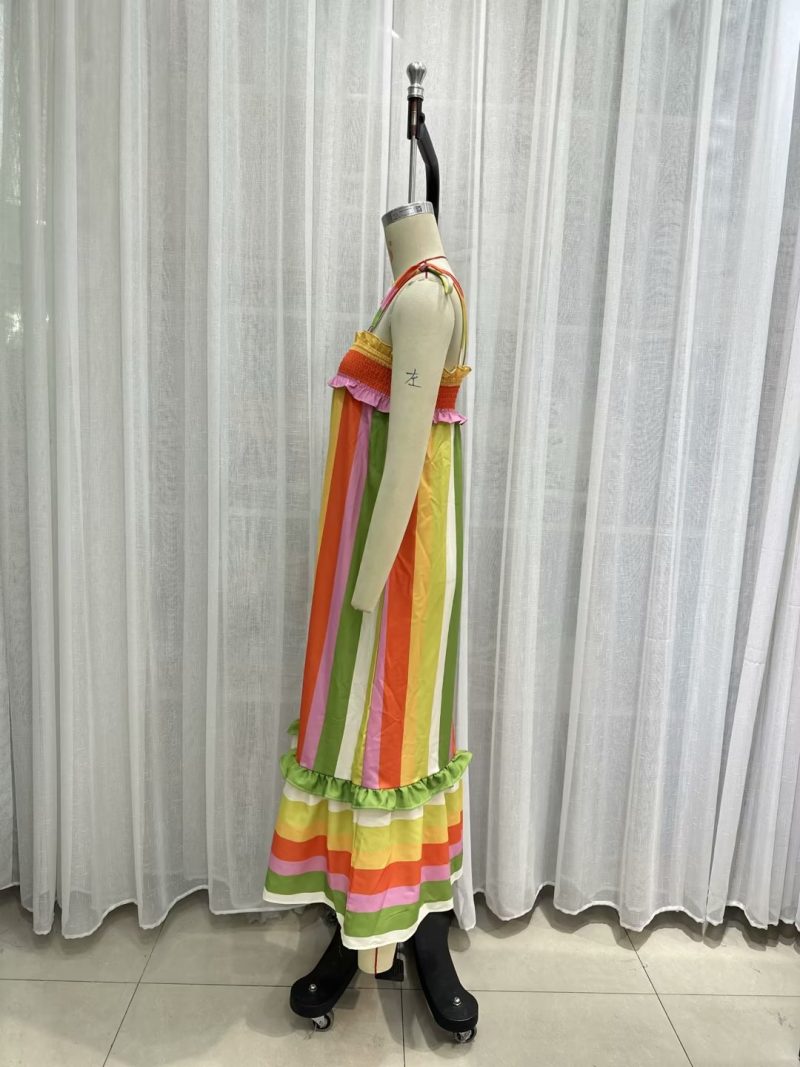 Sexy Colorblock Striped Spaghetti Strap Backless Dress - Image 4