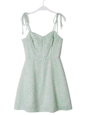Sweet Spring Printed A-Line Suspender Dress