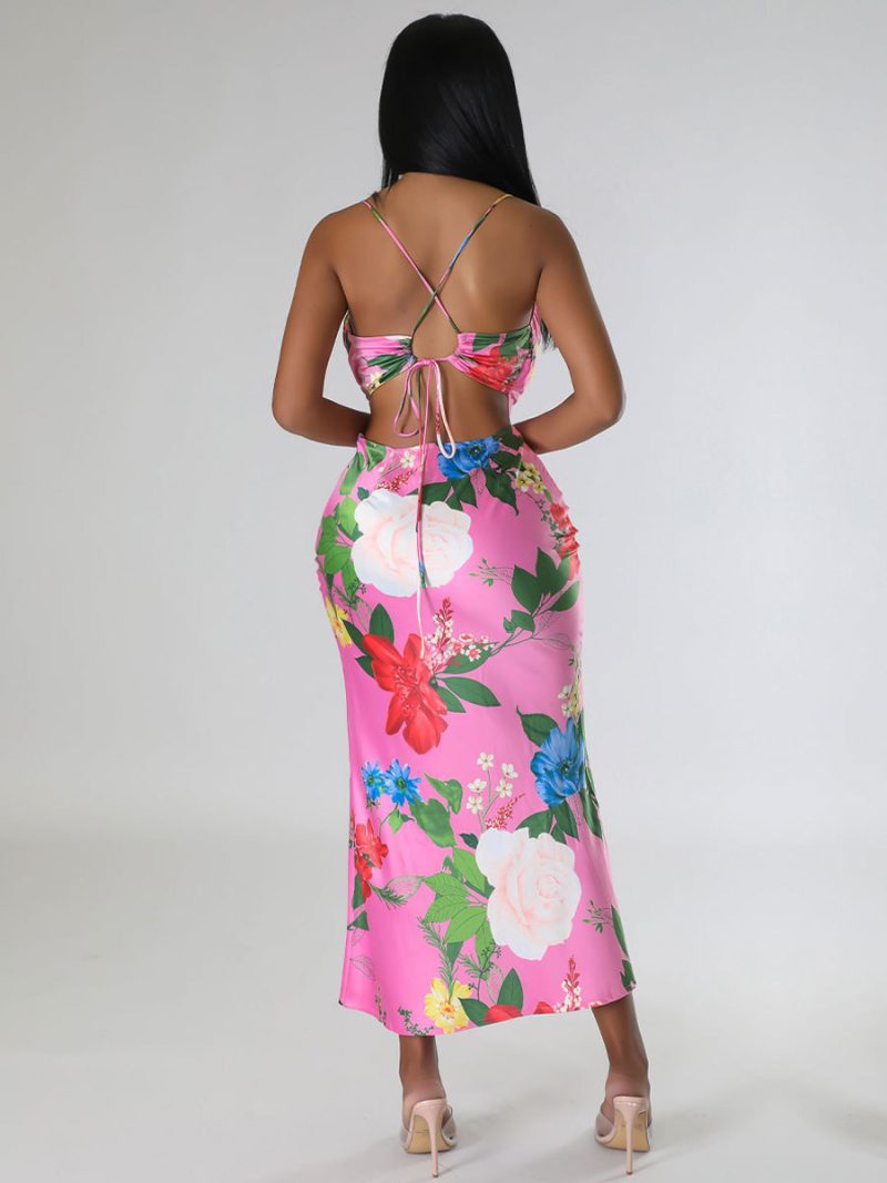 Elegant Sleeveless Printed Backless Dress for Summer - Image 3