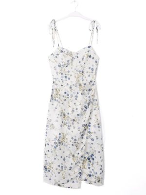 White Floral Sleeveless Split Vacation Dress