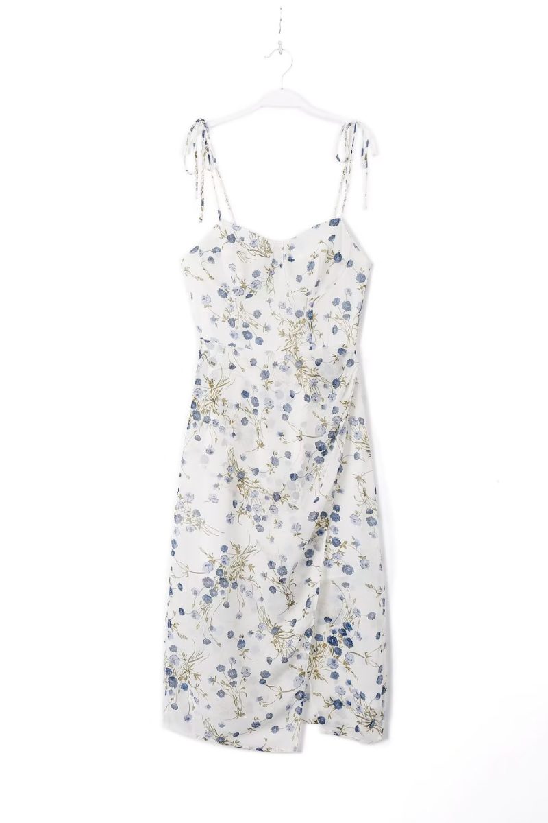 White Floral Sleeveless Split Vacation Dress