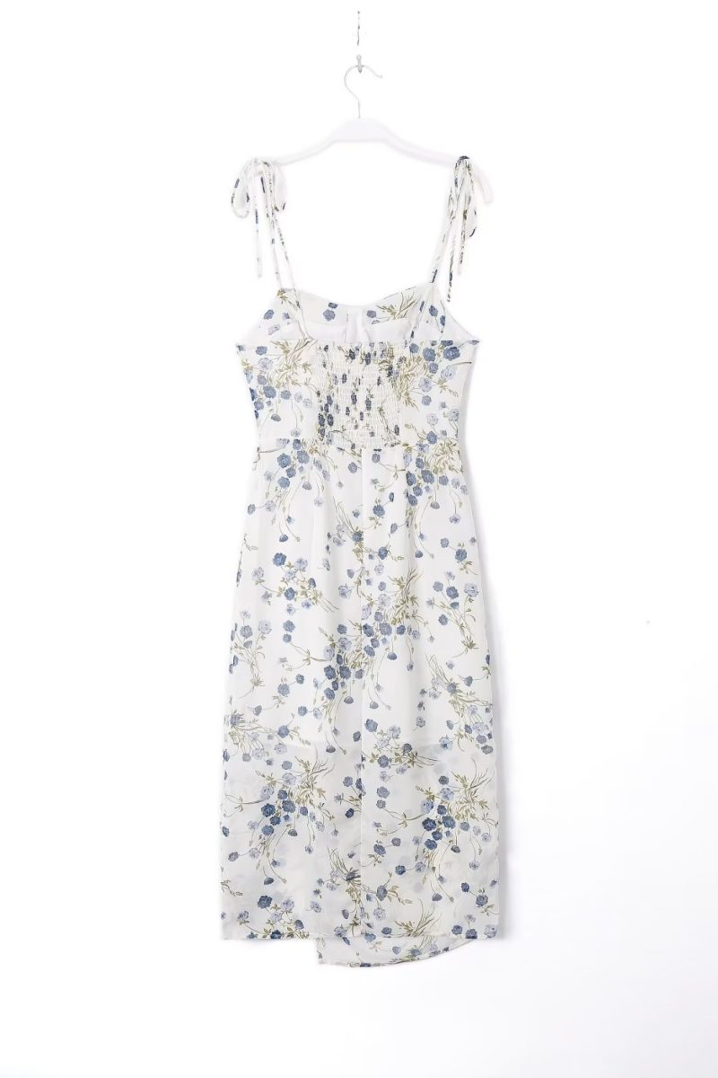 White Floral Sleeveless Split Vacation Dress - Image 2