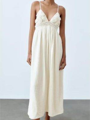 Women Crochet V-Neck Adjustable Strap Dress