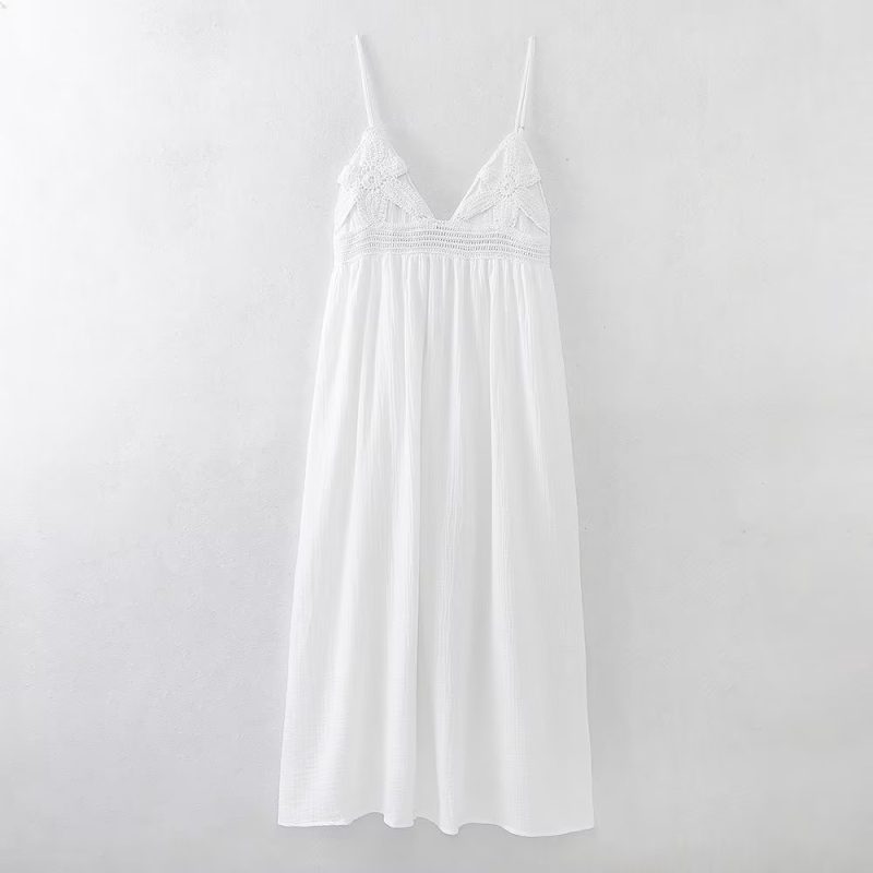 Women Crochet V-Neck Adjustable Strap Dress - Image 3