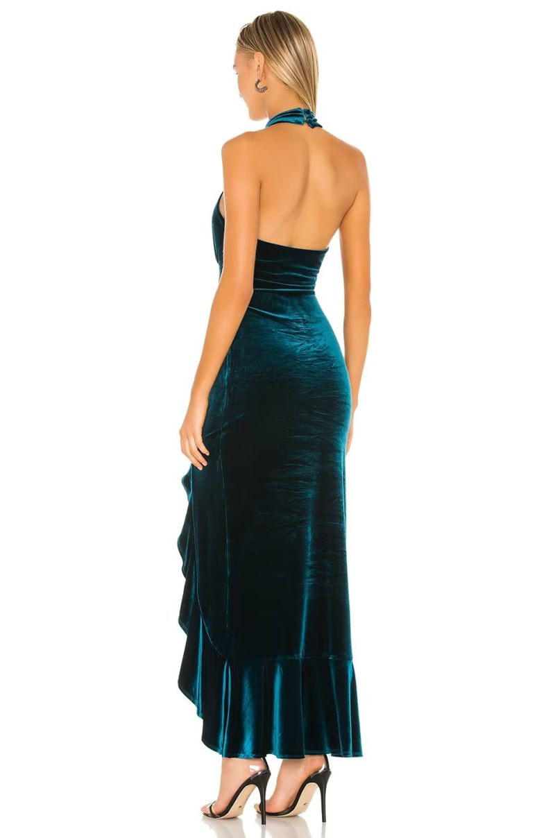Elegant Women’s Velvet Lace High Waist Slit Dress - Image 2