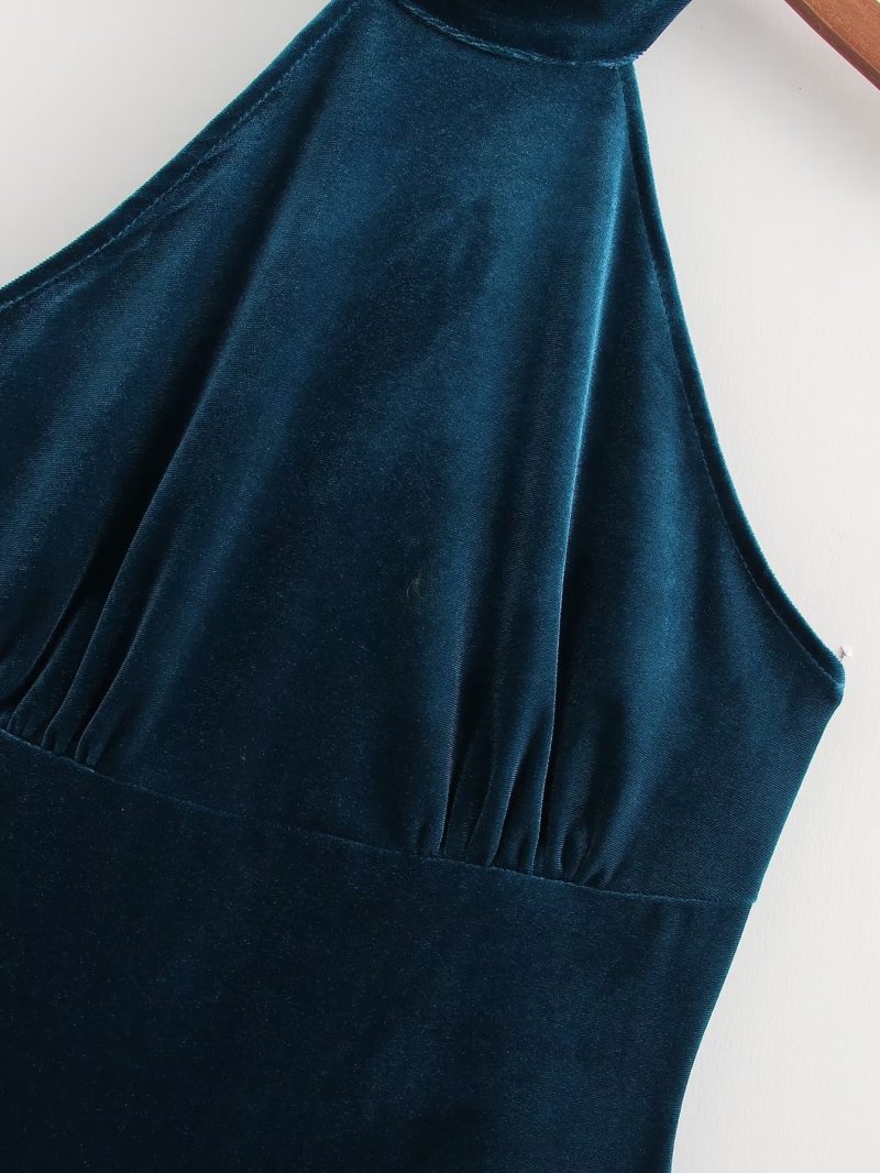 Elegant Women’s Velvet Lace High Waist Slit Dress - Image 3