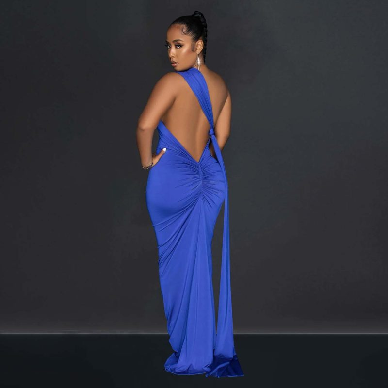 Women’s Solid Color Backless Asymmetric Maxi Dress
