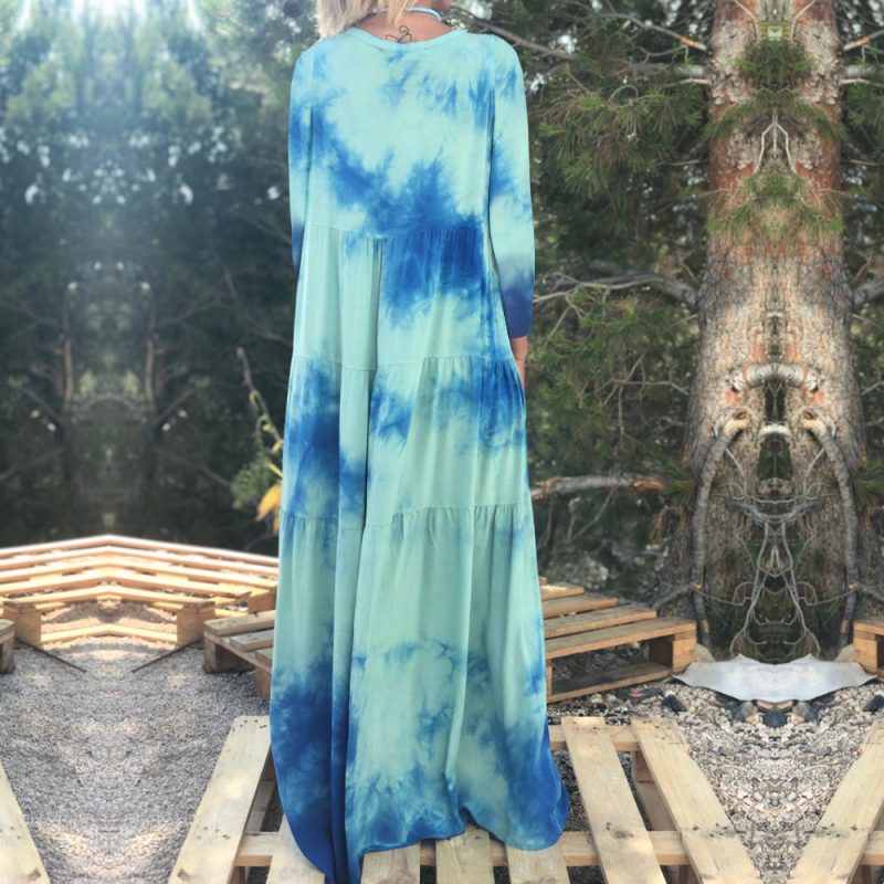 Women’s Spring Summer Gradient Print Collared Swing Dress - Image 2